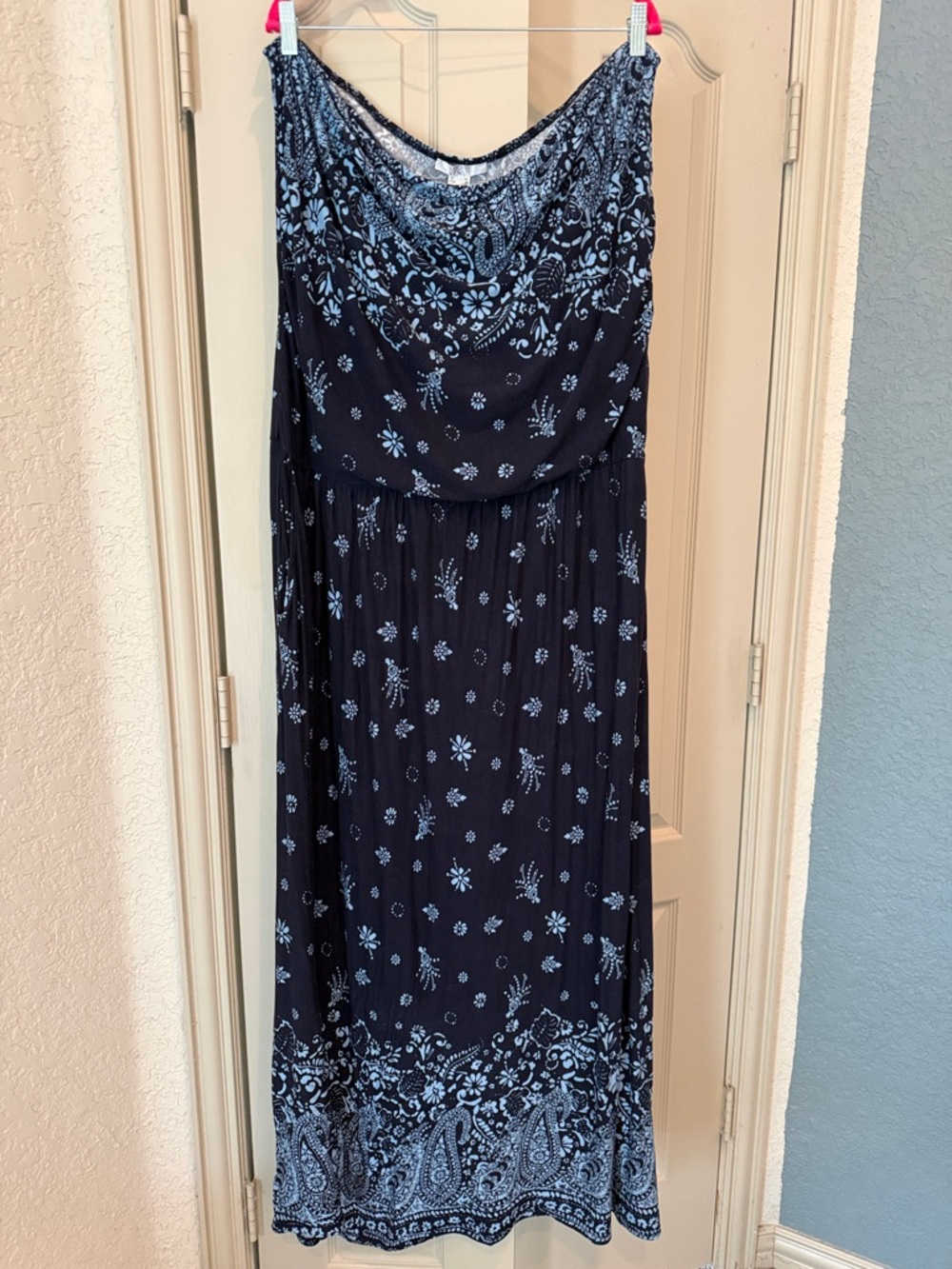 Navy Strapless Paisley & Floral Maxi Dress